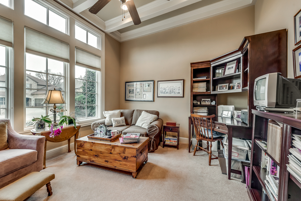    Study has Coffered Ceilings and Great Natural Light 
