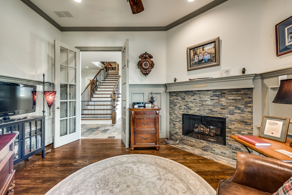    Richly Appointed Private Study with Stone Gas Log Fireplace 